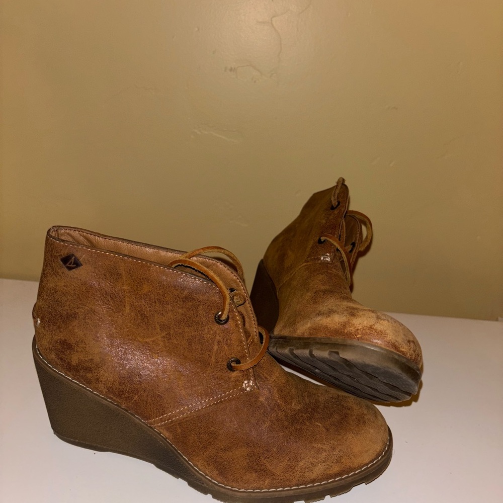 Brown Sperry Wedge Ankle Boots